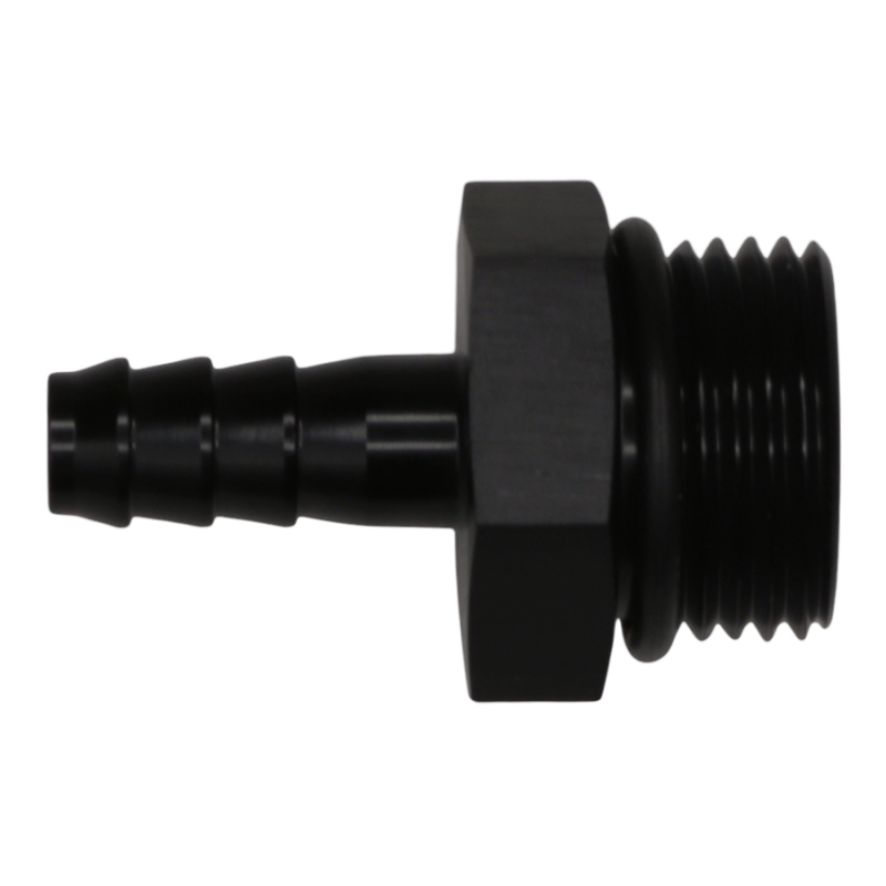 DeatschWerks 10AN ORB Male to 5/16in Male Triple Barb Fitting (Incl O-Ring) - Anodized Matte Black - 6-02-0516-B