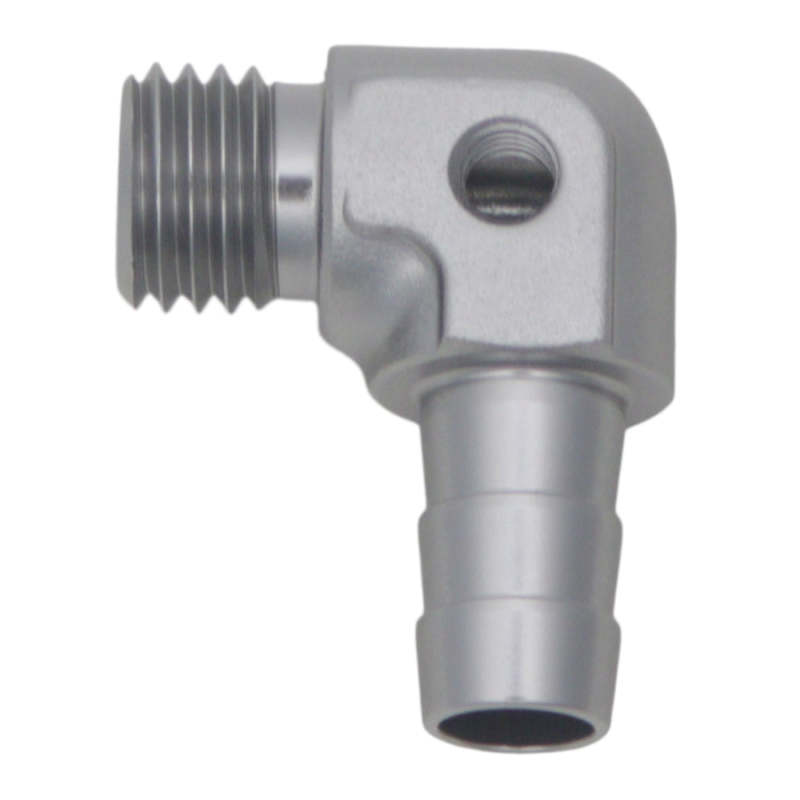 DeatschWerks Metric M12 to 3/8in Hose Barb 90-Degree Fitting w/ Venturi Port - Anodized DW Titanium - 6-02-0650