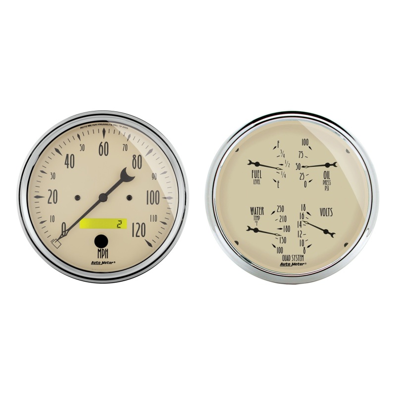 Autometer 5 inch Antique Beige 2 Piece Gauge Kit - Quad & Speedometer - 1803
