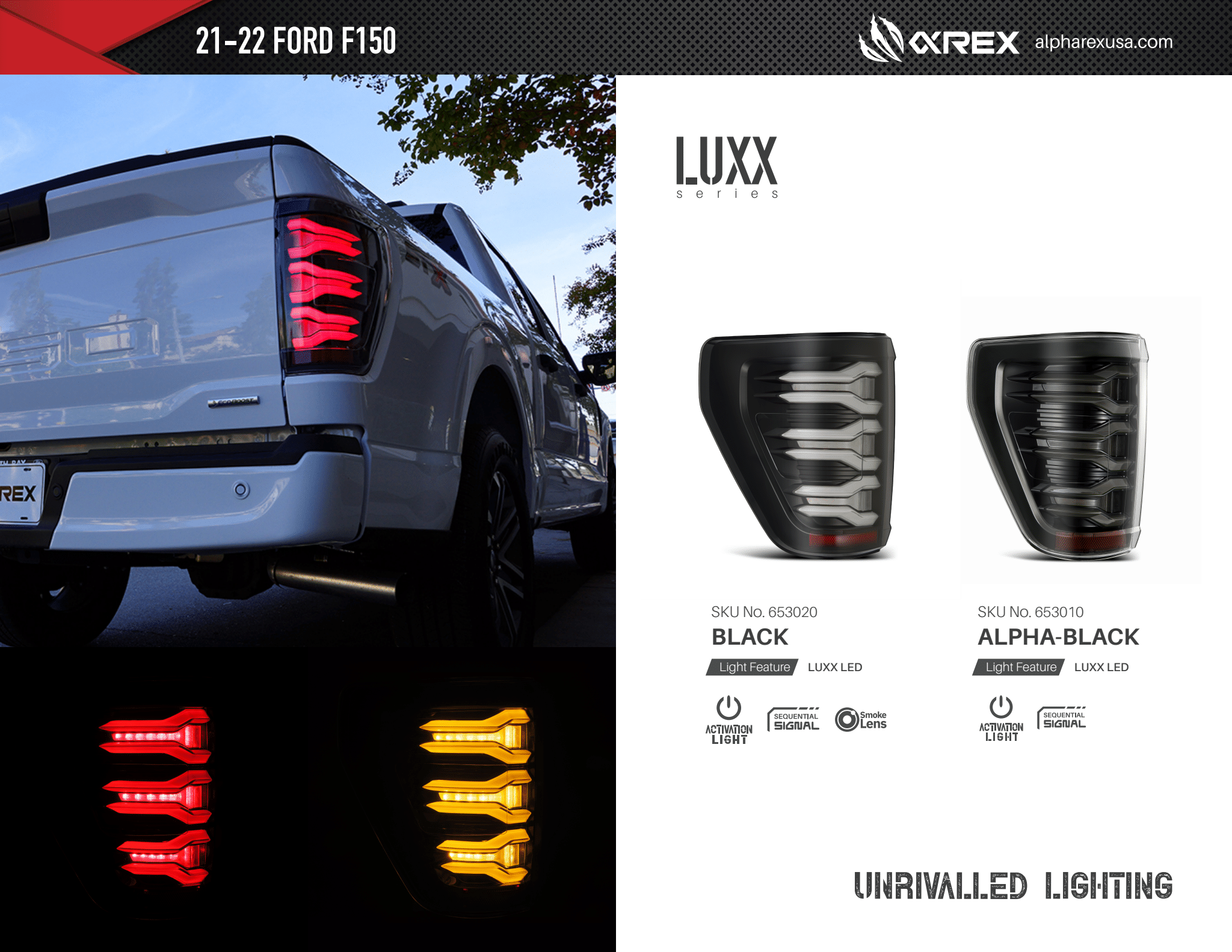 AlphaRex 21-22 Ford F150 LUXX LED Projector Tail Lights - Alpha-Black - 653010