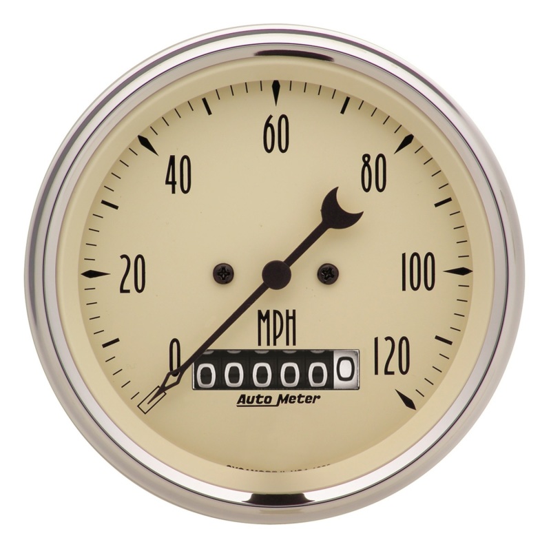 Autometer 3-3/8in 120mph Antique Beige Elec. Programmable Speedometer w/ Wheel Odometer - 1879