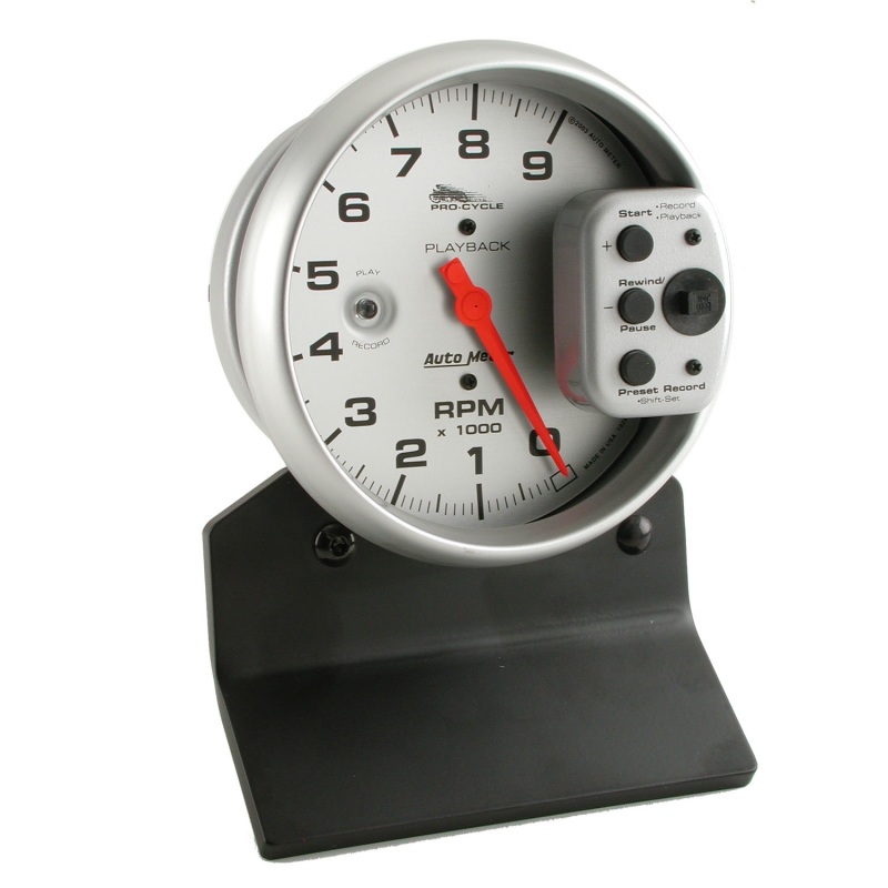 Autometer Pro-Cycle Gauge Tach 5in 9K Rpm Pedestal W/ Rpm Playback Silver Pro-Cycle - 19264