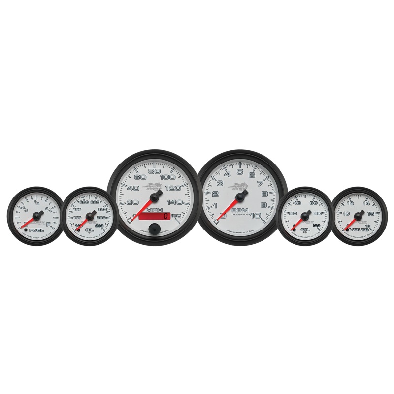 Autometer Pro-Cycle Gauge Kit 6 Pc. Kit 3 3/8in & 2 1/16in Bagger White - 19501