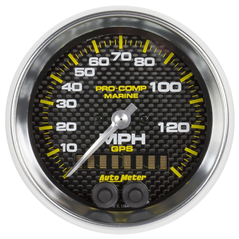 Autometer Gauge GPS Speedometer 3-3/8in 140 MPH Marine Carbon Fiber Gauge - 200638-40