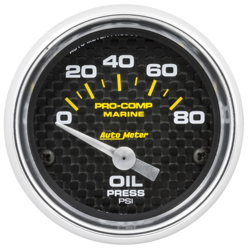 Autometer Marine Carbon Fiber 2-1/16in 80 PSI Electric Oil Pressure Gauge - 200744-40