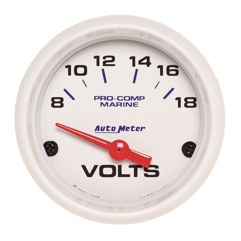 Autometer Marine White 2-1/16in 18V Electric Voltmeter Gauge - 200756