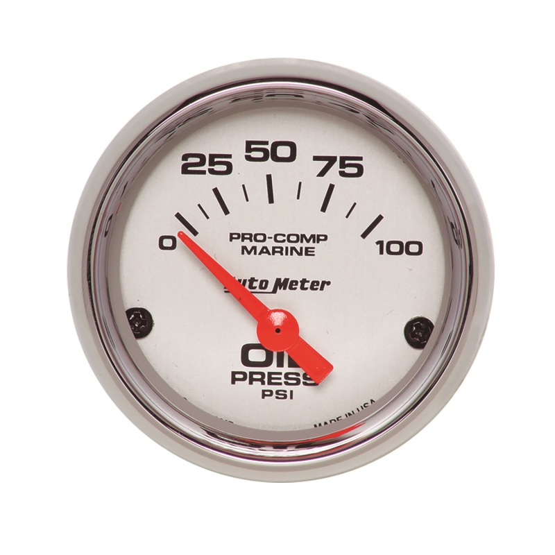 Autometer Ultra-Lite 2-1/16in Electric 100 PSI Oil Pressure Gauge Marine Chrome - 200758-35