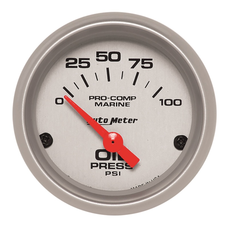 Autometer Marine Silver Ultra-Lite 2-1/16in 100PSI Electric Oil Pressure Gauge - 200758-33