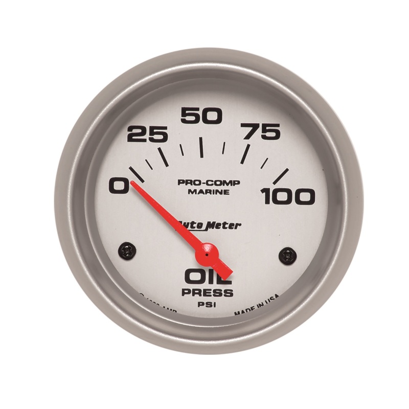 Autometer Marine Silver Ultra-Lite 2-5/8in 100PSI Electric Oil Pressure Gauge - 200759-33