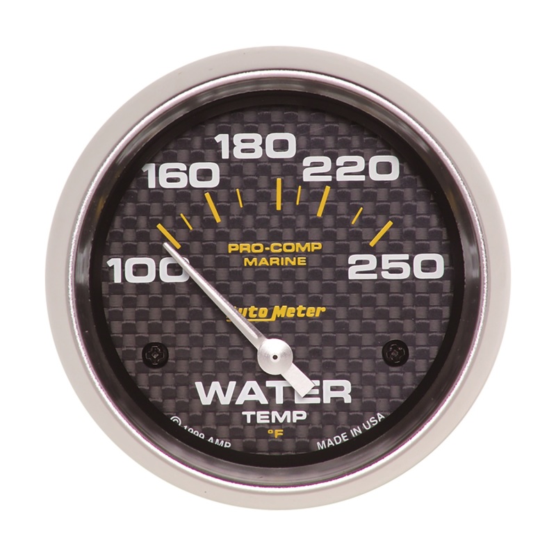 Autometer Marine Carbon Fiber 2-5/8in Electric Water Temperature Gauge 100-250 Deg F - 200763-40