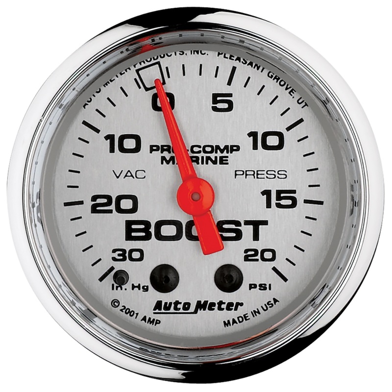 Autometer Marine Chrome Ultra-Lite 2-1/16in 0-30 HG / 0-20 PSI Vacuum / Boost Gauge - 200774-35