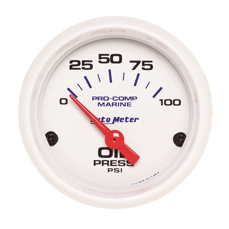 Autometer Ultra-Lite 2-1/16in Electric 100 PSI Oil Pressure Gauge Marine White - 200758