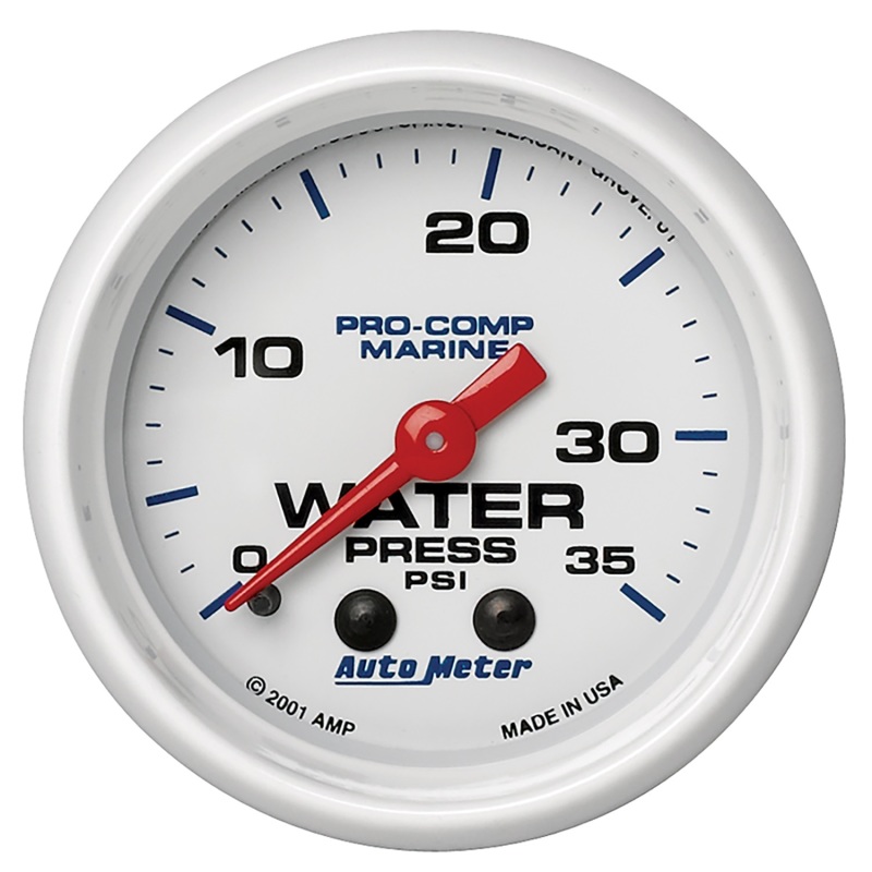 Autometer Marine White 2-1/16in 35 PSI Mechanical Water Pressure Gauge - 200772