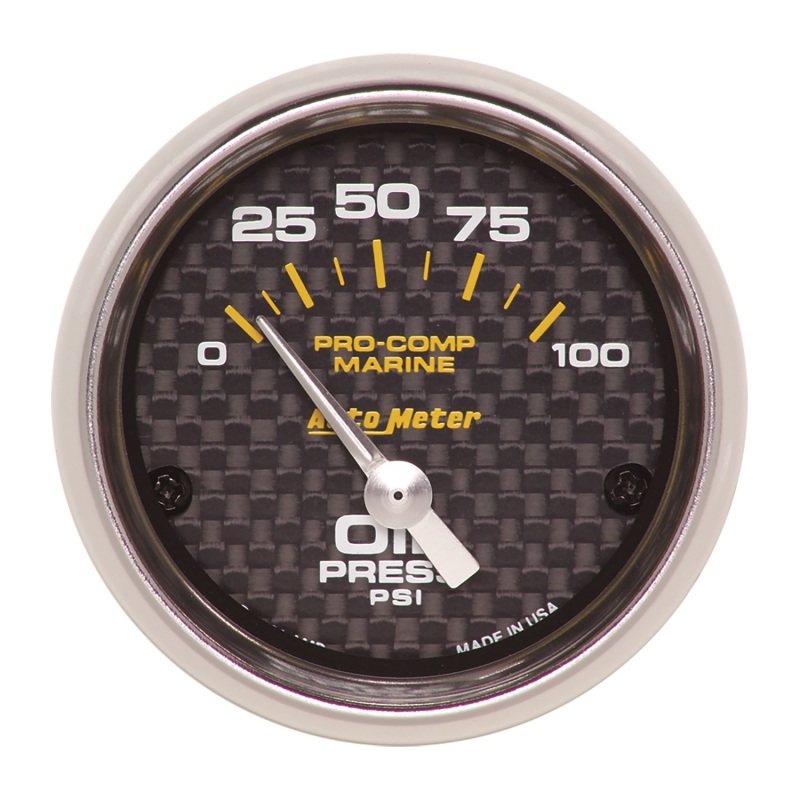 Autometer Marine Carbon Fiber 2-1/16in 100PSI Electric Oil Pressure Gauge - 200758-40