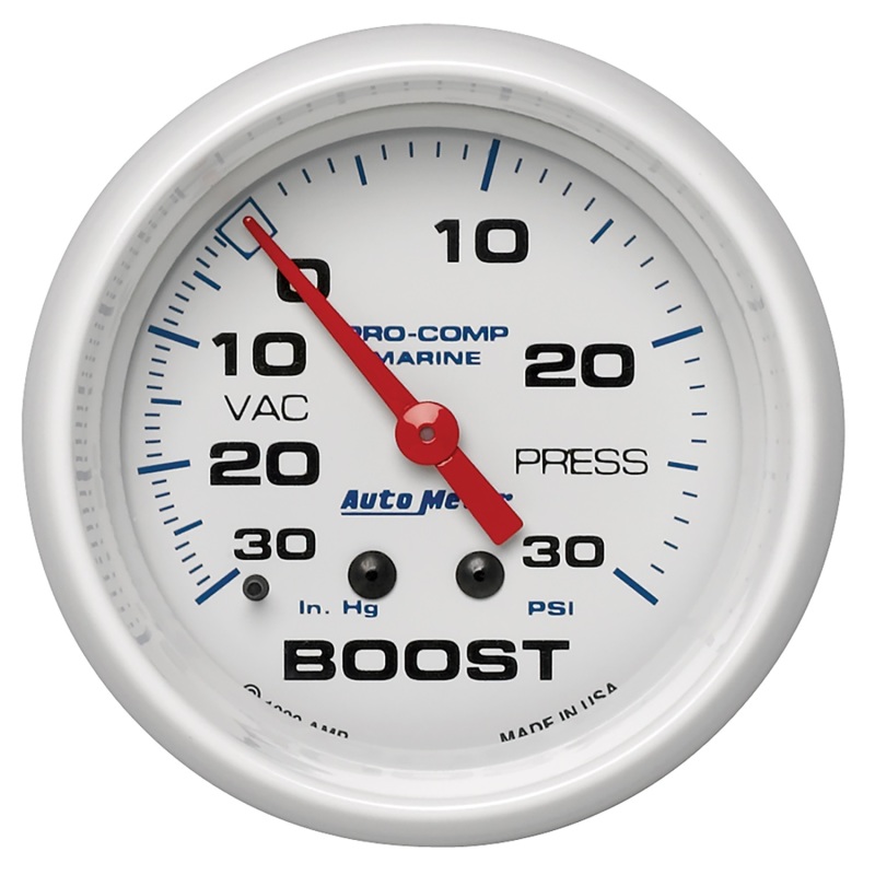 Autometer Marine White Gauge 2-5/8in Mechanical Vacuum/Boost Gauge 30INHG-30PSI - 200775