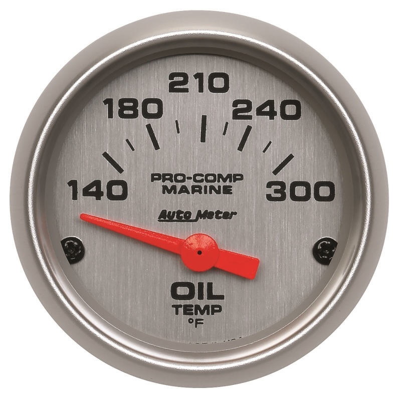Autometer Marine Silver Ultra-Lite 2-1/16in Electric Oil Temperature Gauge 140-300 Deg F - 200764-33