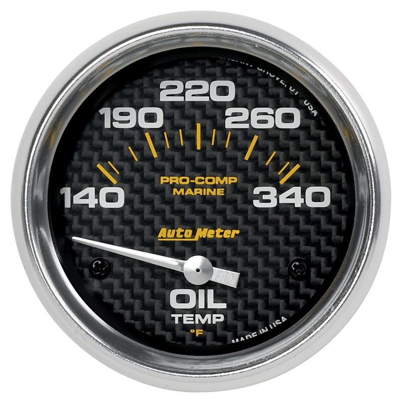 Autometer Marine Carbon Fiber Electric Oil Temperature Gauge 2-5/8in 140-300 Deg F - 200765-40