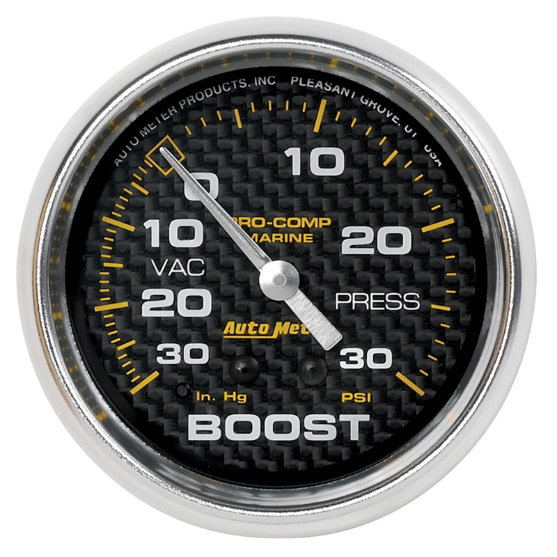 Autometer Marine Carbon Fiber Gauge 2-5/8in Mechanical Vacuum/Boost Gauge 30INHG-30PSI - 200775-40