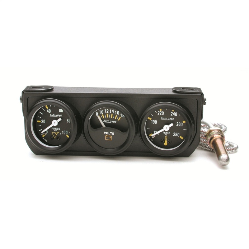 Autometer Auto Gage Console Oil Pressure / WTMP / Volt. 1.5in 100 psi 280 Deg. 18V Mechanical BK - 2396