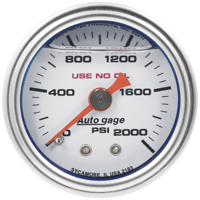 Autometer AutoGage 1.5in Liquid Filled Mechanical 0-2000 PSI Fuel Pressure Gauge - White - 2183