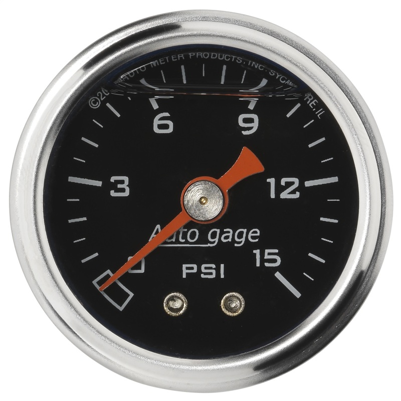 Autometer AutoGage 1.5in Liquid Filled Mechanical 0-15 PSI Fuel Pressure Gauge - Black - 2172