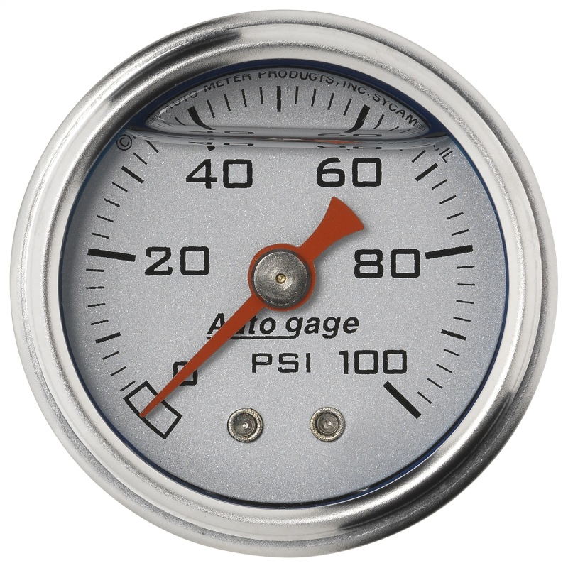 Autometer AutoGage 1.5in Liquid Filled Mechanical 0-100 PSI Fuel Pressure Gauge - Silver - 2180