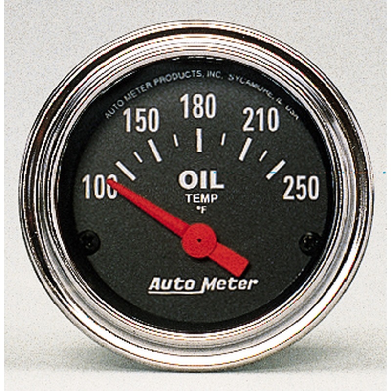 Autometer Traditional Chrome 52mm 100-250 Degree F Short Sweep Electrical Oil Temperature Gauge - 2542