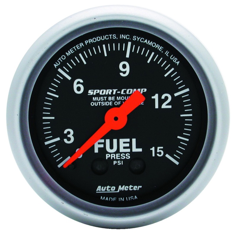 Autometer 2-1/16in 0-15 PSI Mechanical Sport-Comp Fuel Pressure Gauge - 3311