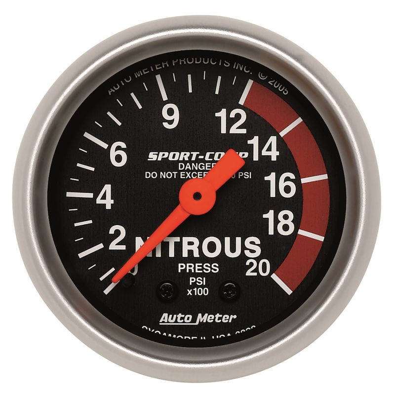 Autometer Sport-Comp 52mm 0-2000 PSI Mechanical Nitrous Pressure Gauge - 3328