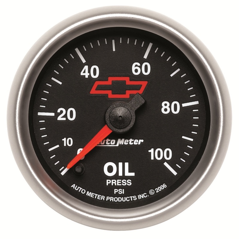 Autometer GM Bowtie Black 2-1/16in 0-100 PSI Oil Pressure - Stepper Motor - 3653-00406