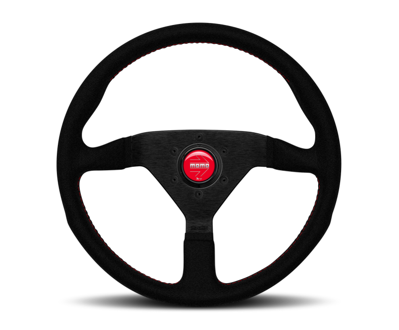 Momo Montecarlo Alcantara Steering Wheel 320 mm - Black/Red Stitch/Black Spokes - MCL32AL3B