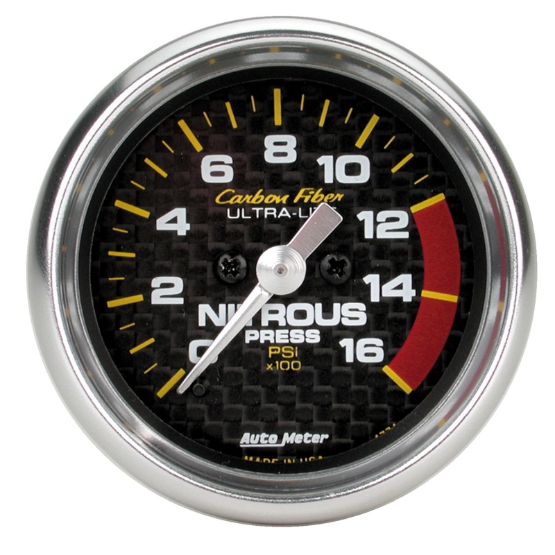 Autometer Carbon Fiber 52mm 0-1600 PSI Full Sweep Electronic Nitrous Pressure Gauge - 4774