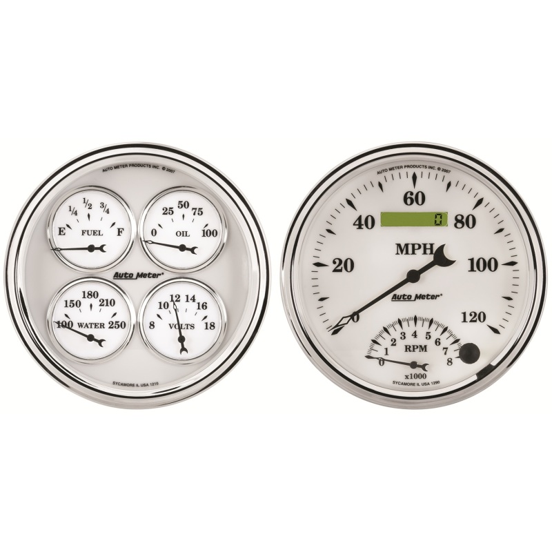 AutoMeter Gauge Kit 2 Pc. Quad & Tach/Speedo 5in. Old Tyme White II - 1203