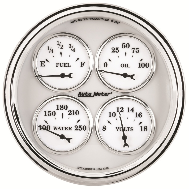 AutoMeter Gauge Quad 5in. 240 Ohm(e) to 33 Ohm(f) Elec Old Tyme White II - 1210