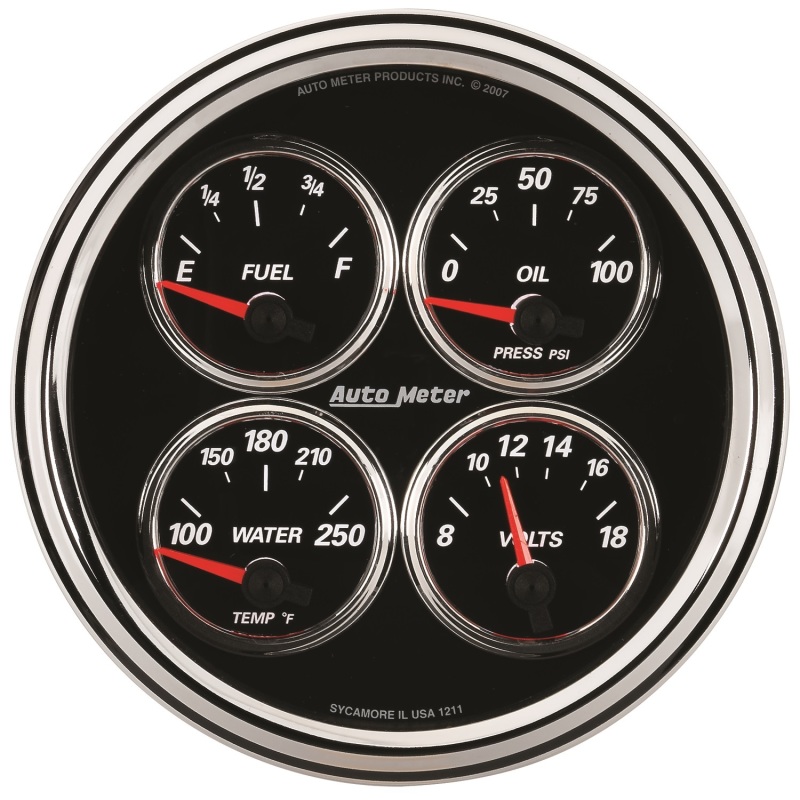 AutoMeter Gauge Quad 5in. 240 Ohm(e) to 33 Ohm(f) Elec Designer Black II - 1211