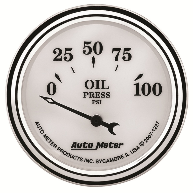 AutoMeter Gauge Oil Press 2-1/16in. 100PSI Elec Old Tyme White II - 1227