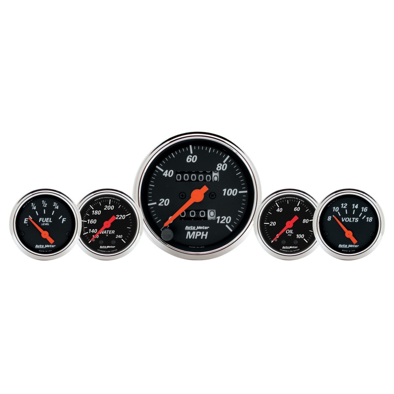 AutoMeter Gauge Kit 5 Pc. 3-1/8in. & 2-1/16in. Mech. Speedo. Wtmp & Oilp Designer Blk - 1411