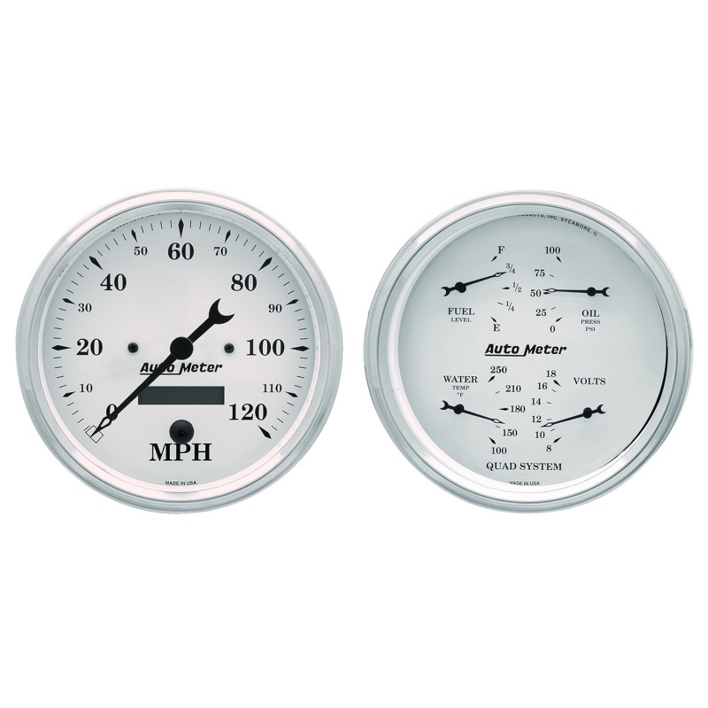 AutoMeter Gauge Kit 2 Pc. Quad & Speedometer 5in. Old Tyme White - 1603