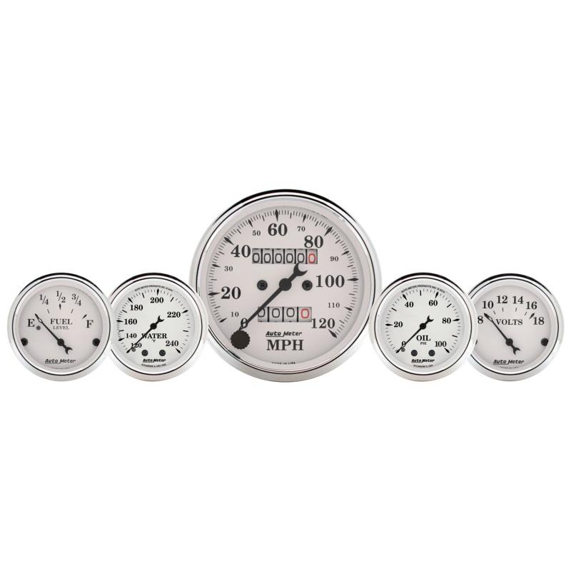 AutoMeter Gauge Kit 5 Pc. 3-1/8in. & 2-1/16in. Mech. Speedo. Wtmp & Oilp Old Tyme Wht - 1611