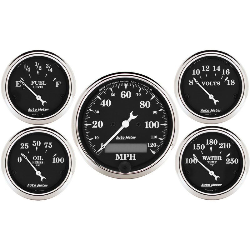 AutoMeter Gauge Kit 5 Pc. 3-1/8in. & 2-1/16in. Elec. Speedometer Old Tyme Black - 1709