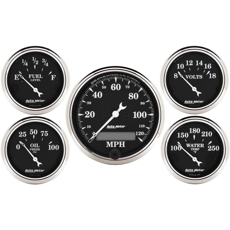 AutoMeter Gauge Kit 5 Pc. 3-1/8in. & 2-1/16in. Elec. Speedometer Old Tyme Black - 1709