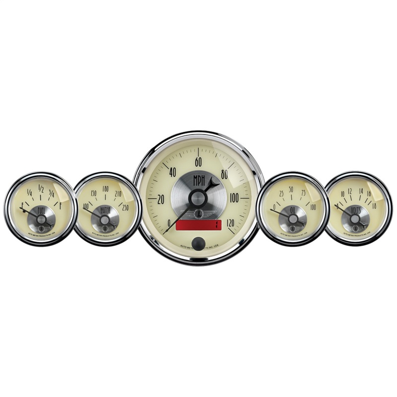 AutoMeter Gauge Kit 5 Pc. 3-3/8in. & 2-1/16in. Elec. Speedo W/Lcd Odo Prestige Antq. Ivory - 2000