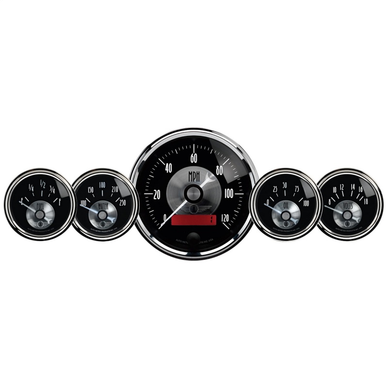 AutoMeter Gauge Kit 5 Pc 3-3/8in. & 2-1/16in. Elec Speedo W/Lcd Odo Prestige Blk. Diamond - 2001