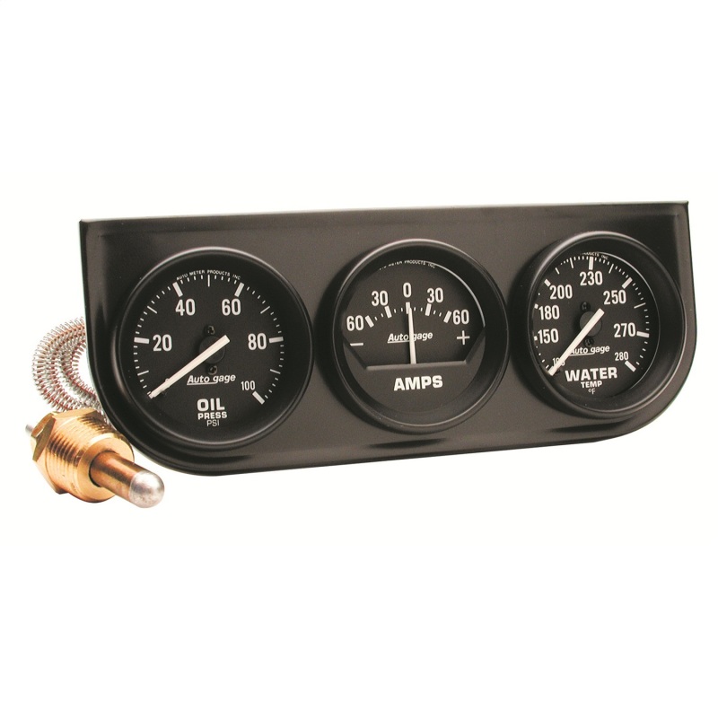 AutoMeter Gauge Console Oilp/Wtmp/Amp 2in. 100PSI/280 Deg. F/60A Blk Dial Blk Bzl Autogage - 2393