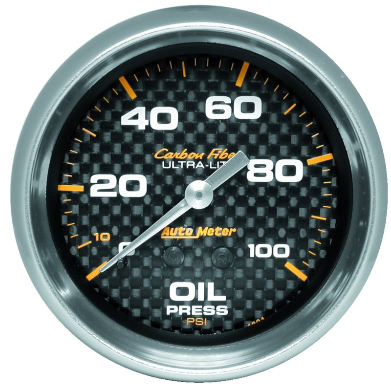 Autometer Ultra-Lite 2.625in Mechanical 100 PSI Oil Pressure Gauge - Carbon Fiber - 4821