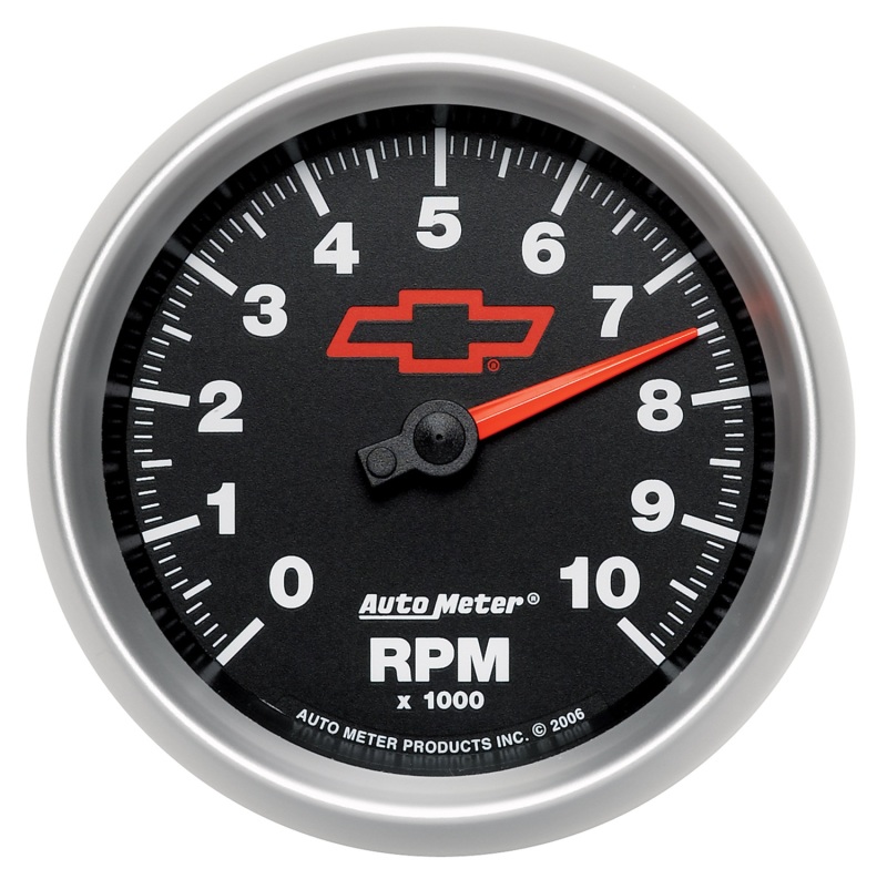 AutoMeter Gauge Tachometer 3-3/8in. 10K RPM In-Dash Chevy Red Bowtie Black - 3697-00406