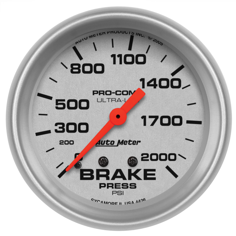 AutoMeter Gauge Brake Pressure 2-5/8in. 2000PSI Mechanical Ultra-Lite - 4426