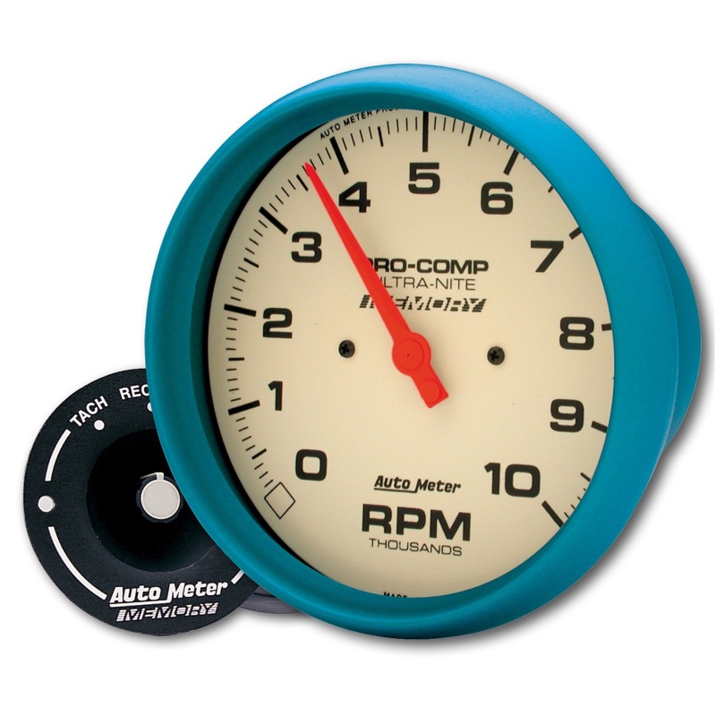 AutoMeter Gauge Tach 5in. 10K RPM In-Dash W/Peak Memory Glow In Dark Ultra-Nite - 4594