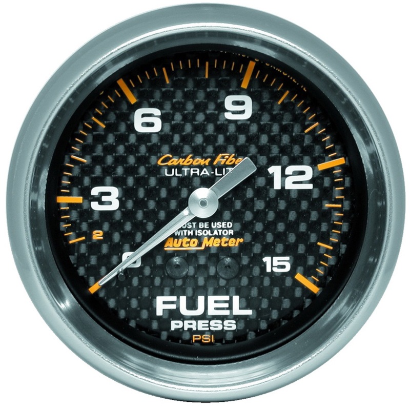 AutoMeter Gauge Fuel Pressure 2-5/8in. 15PSI Mech. Incl. Isolator Carbon Fiber - 4813