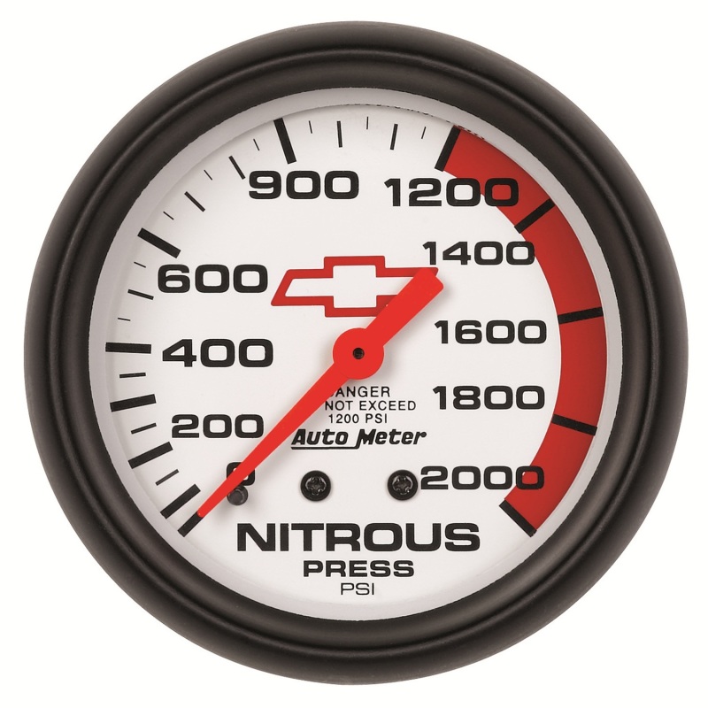 AutoMeter Gauge Nitrous Pressure 2-5/8in. 2000PSI Mechanical Chevy Red Bowtie White - 5828-00406